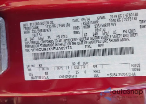 2015 Ford Escape Titanium from USA, damaged, VIN 1FMCU9JX1FUA05173